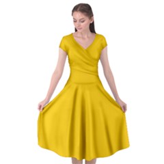 Canary Yellow	 - 	cap Sleeve Wrap Front Dress by ColorfulDresses