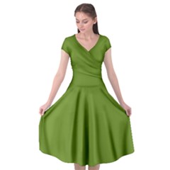 Olive Drab Green	 - 	cap Sleeve Wrap Front Dress by ColorfulDresses