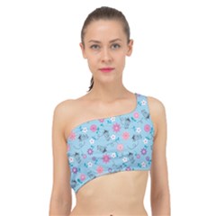 Pink And Blue Floral Wallpaper Spliced Up Bikini Top  by Jancukart