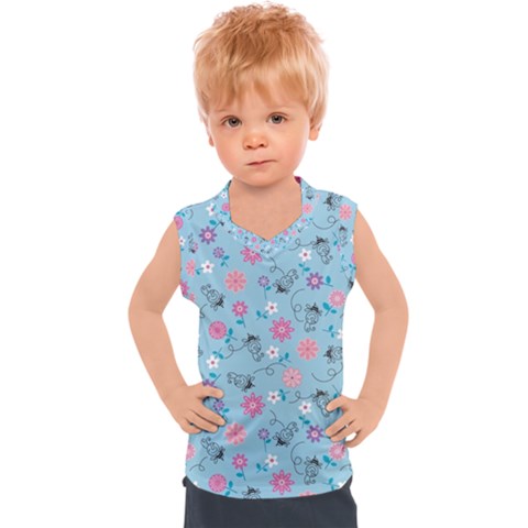 Pink And Blue Floral Wallpaper Kids  Sport Tank Top by Jancukart