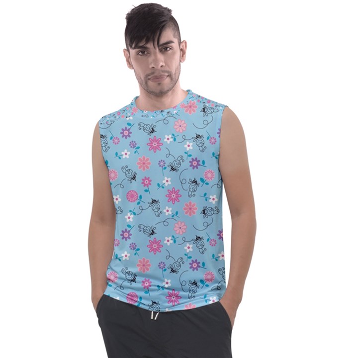 Pink And Blue Floral Wallpaper Men s Regular Tank Top