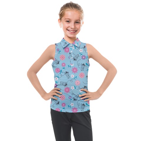 Pink And Blue Floral Wallpaper Kids  Sleeveless Polo Tee by Jancukart