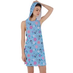 Pink And Blue Floral Wallpaper Racer Back Hoodie Dress