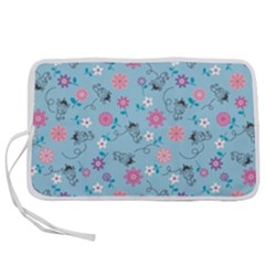 Pink And Blue Floral Wallpaper Pen Storage Case (l)