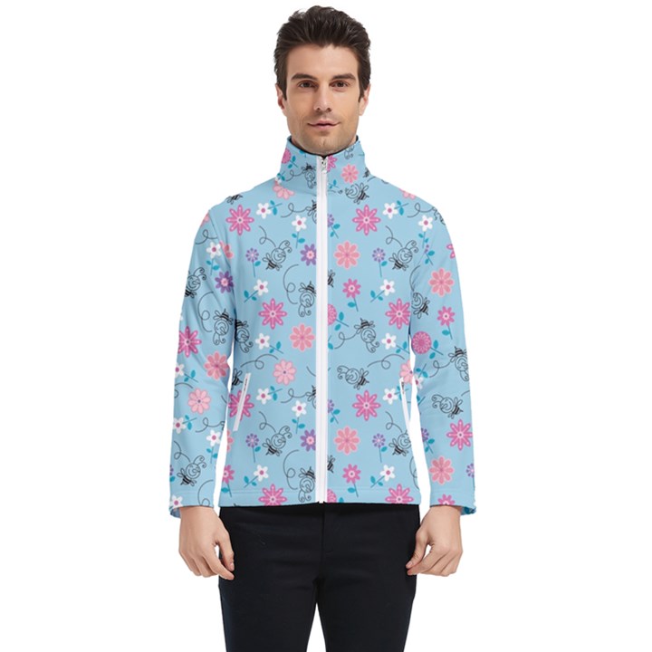 Pink And Blue Floral Wallpaper Men s Bomber Jacket