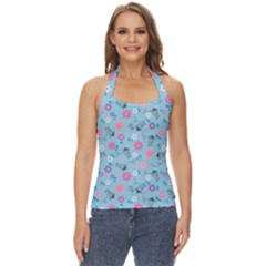 Pink And Blue Floral Wallpaper Basic Halter Top