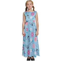 Pink And Blue Floral Wallpaper Kids  Satin Sleeveless Maxi Dress