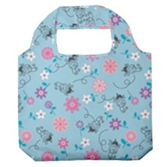 Pink And Blue Floral Wallpaper Premium Foldable Grocery Recycle Bag