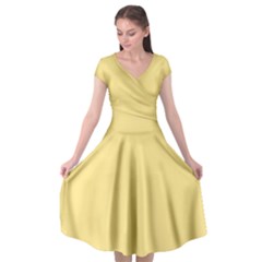 Short Bread Yellow	 - 	cap Sleeve Wrap Front Dress by ColorfulDresses