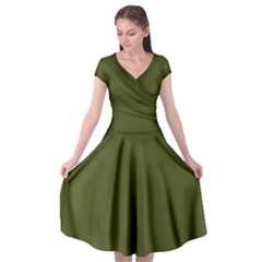 Army Green	 - 	cap Sleeve Wrap Front Dress by ColorfulDresses