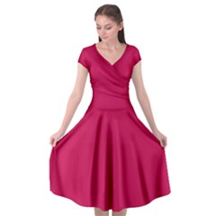 Pictorial Carmine	 - 	cap Sleeve Wrap Front Dress by ColorfulDresses