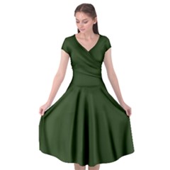 Dark Forest Green	 - 	cap Sleeve Wrap Front Dress by ColorfulDresses