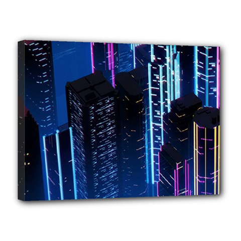 Night Music The City Neon Background Synth Retrowave Canvas 16  X 12  (stretched) by Jancukart