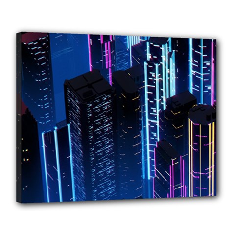 Night Music The City Neon Background Synth Retrowave Canvas 20  X 16  (stretched)