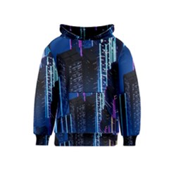 Night Music The City Neon Background Synth Retrowave Kids  Pullover Hoodie