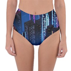 Night Music The City Neon Background Synth Retrowave Reversible High-waist Bikini Bottoms by Jancukart