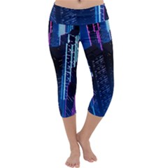 Night Music The City Neon Background Synth Retrowave Capri Yoga Leggings