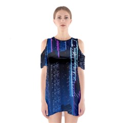 Night Music The City Neon Background Synth Retrowave Shoulder Cutout One Piece Dress