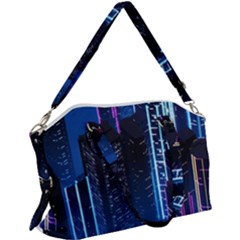 Night Music The City Neon Background Synth Retrowave Canvas Crossbody Bag