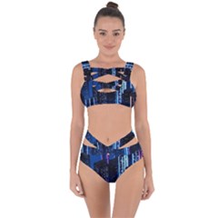 Night Music The City Neon Background Synth Retrowave Bandaged Up Bikini Set 