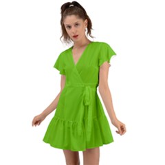 Alien Green	 - 	flutter Sleeve Wrap Dress by ColorfulDresses