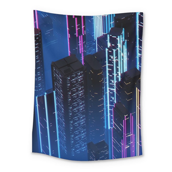 Night Music The City Neon Background Synth Retrowave Medium Tapestry