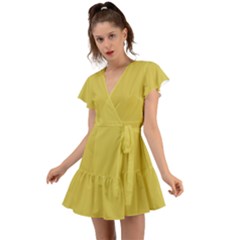 Ceylon Yellow	 - 	flutter Sleeve Wrap Dress by ColorfulDresses