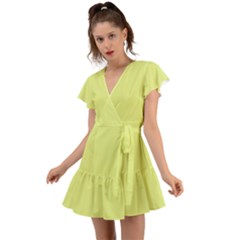 Key Lime Yellow	 - 	flutter Sleeve Wrap Dress by ColorfulDresses