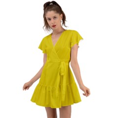 Corn Yellow	 - 	flutter Sleeve Wrap Dress by ColorfulDresses