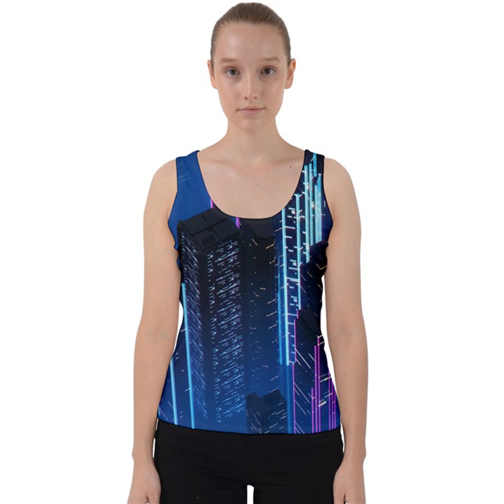 Night Music The City Neon Background Synth Retrowave Velvet Tank Top