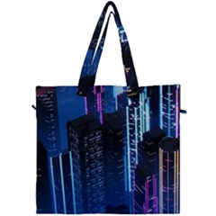 Night Music The City Neon Background Synth Retrowave Canvas Travel Bag by Jancukart