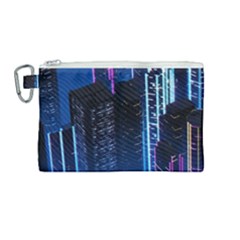 Night Music The City Neon Background Synth Retrowave Canvas Cosmetic Bag (medium)