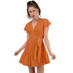 Halloween Orange	 - 	Flutter Sleeve Wrap Dress