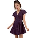 Eggplant Purple	 - 	Flutter Sleeve Wrap Dress View1