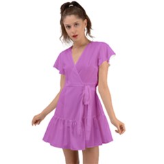 French Mauve Purple	 - 	flutter Sleeve Wrap Dress by ColorfulDresses