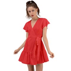 Cherry Tomato Red	 - 	flutter Sleeve Wrap Dress by ColorfulDresses