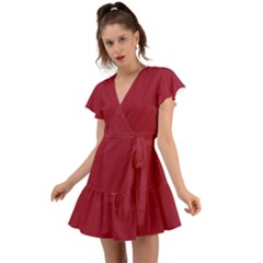 Chili Pepper Red	 - 	flutter Sleeve Wrap Dress by ColorfulDresses