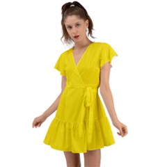 Bumblebee Yellow	 - 	flutter Sleeve Wrap Dress by ColorfulDresses