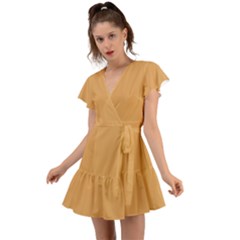 Earth Yellow	 - 	flutter Sleeve Wrap Dress by ColorfulDresses