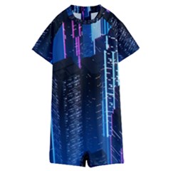 Night Music The City Neon Background Synth Retrowave Kids  Boyleg Half Suit Swimwear