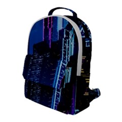 Night Music The City Neon Background Synth Retrowave Flap Pocket Backpack (large)