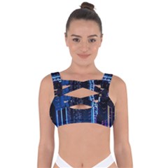 Night Music The City Neon Background Synth Retrowave Bandaged Up Bikini Top