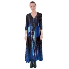 Night Music The City Neon Background Synth Retrowave Button Up Maxi Dress