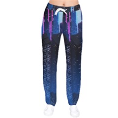 Night Music The City Neon Background Synth Retrowave Women Velvet Drawstring Pants