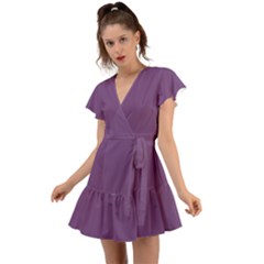 Mauve Purple	 - 	flutter Sleeve Wrap Dress by ColorfulDresses