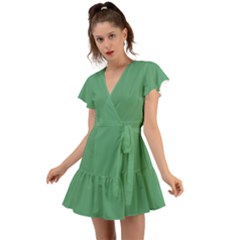 Shiny Shamrock Green	 - 	flutter Sleeve Wrap Dress by ColorfulDresses