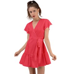 Sizzling Red	 - 	flutter Sleeve Wrap Dress by ColorfulDresses