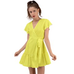 Unmellow Yellow	 - 	flutter Sleeve Wrap Dress by ColorfulDresses