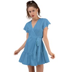 Carolina Blue	 - 	flutter Sleeve Wrap Dress by ColorfulDresses