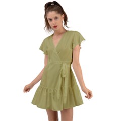 Khaki	 - 	flutter Sleeve Wrap Dress by ColorfulDresses